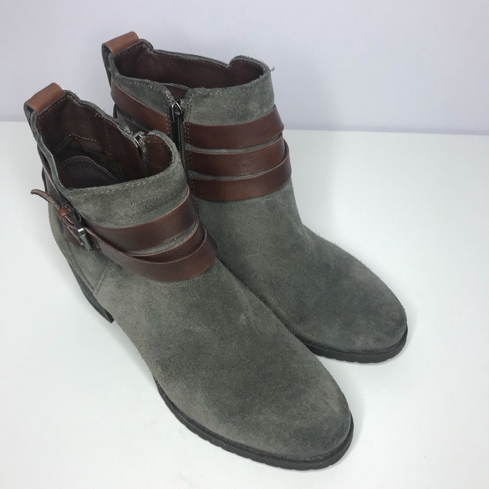 Sam Edelman Grey Suede Booties Brown Straps 7.5